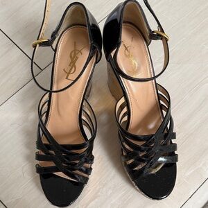 Yves Saint Laurent Glossy Black Strappy Heels